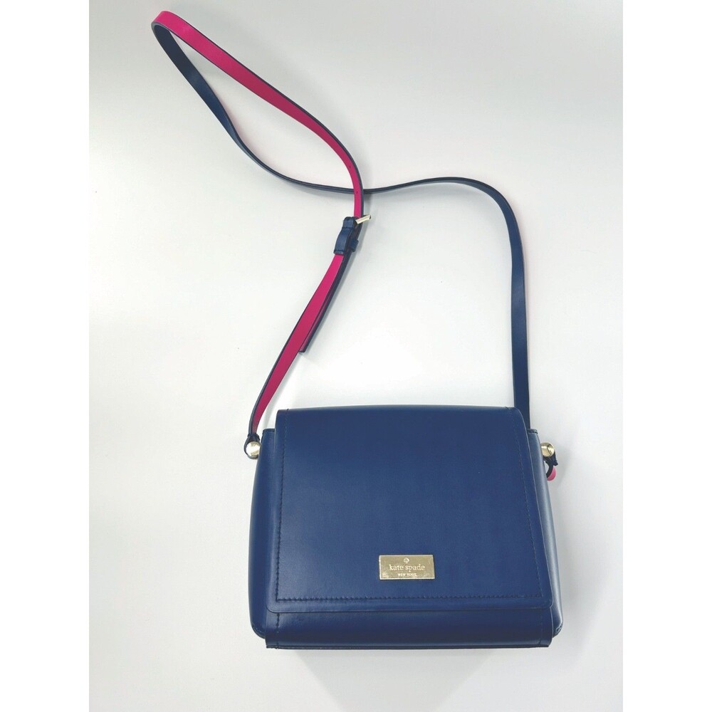 Kate Spade Blue and Fuchsia Crossbody Leather Bag Date-night Preppy Modern